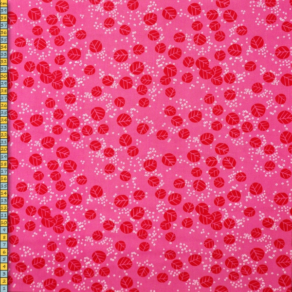 ST10053 Unelastische Webware in pink mit roten und weißen Blütenbättern aus 100% Baumwolle